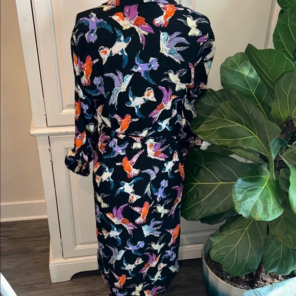 Maeve by Anthropologie Colorful Birds Black Dress Size 12P - Picture 8 of 13